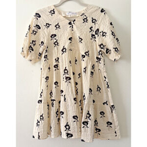 Zara Kids Beige Floral Printed Midi Dress Girls Sz 13-14 164 Short Puff Sleeves